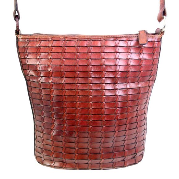 Fossil BRAIDED BROWN GENUINE LEATHER ZIP TOP X-BODY PURSE SHOULDER BAG HANDBAG - Picture 6 of 16